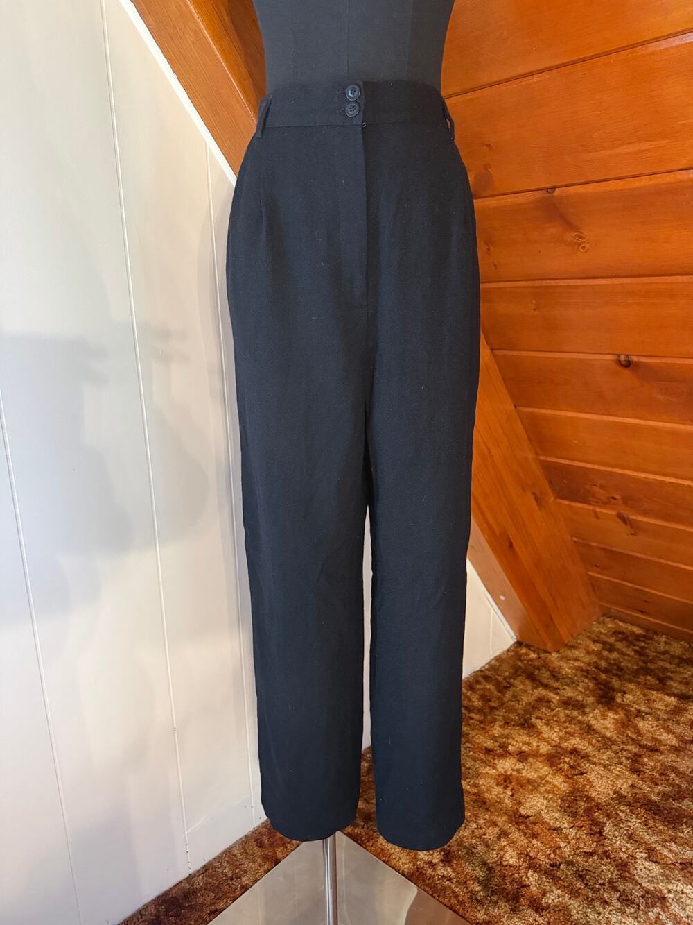 Vintage Saks Fifth Avenue High Waisted Russian Wool Trouser Black sz 12 Luxury